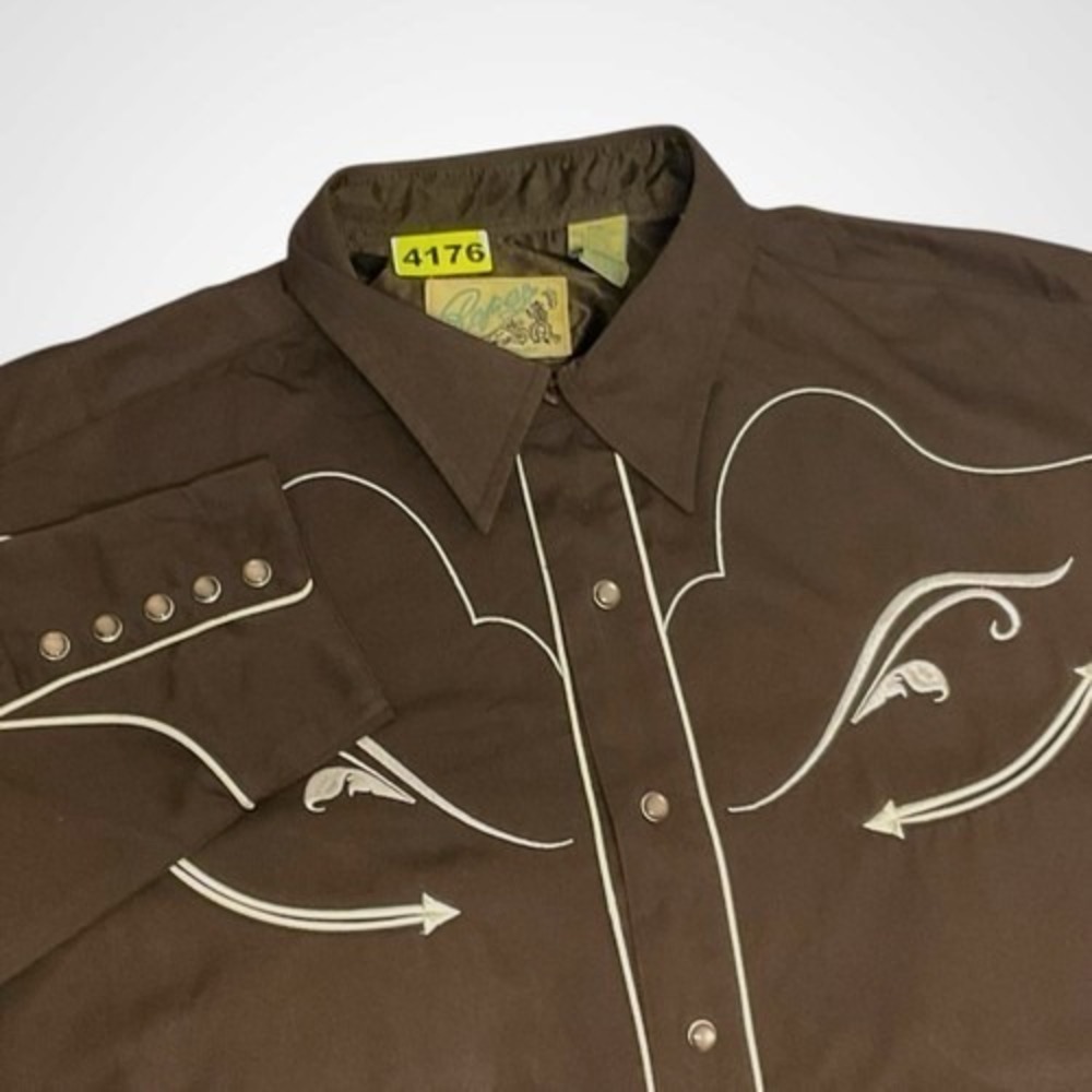 Roper Brown/White Embroidered Long Sleeve Western Pearl Snap Shirt Men XL China